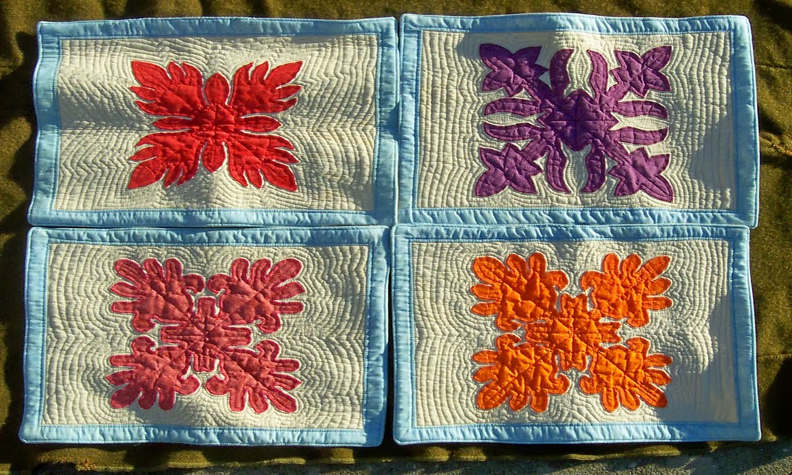 davedarlene Hawaiian applique quilt placemats, 12" X 16"