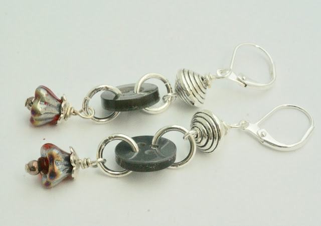 Silver and Gray Button Earrings by BayMoonDesign