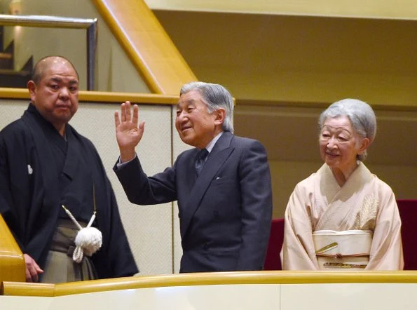 Emperor Akihito and Empress Michiko attended the opening of the New Year Grand Sumo Tournament at the Ryogoku Kokugikan