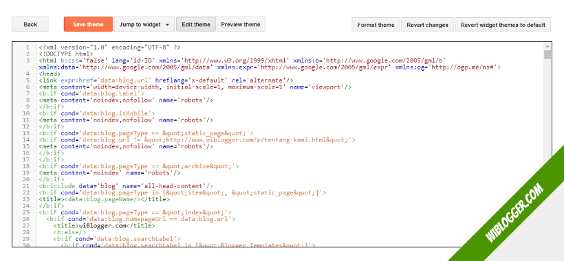 cara mencari kode tertentu pada theme blogger