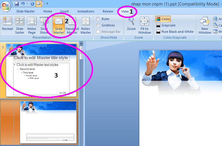 Cách đánh số slide trong power point 2007
