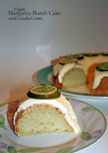 vegan margarita bundt cake with candied limes
