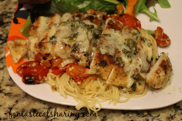 Parmesan Crusted Chicken with Herb Butter Sauce // This fabulous dish not only looks impressive, but it tastes impressive too. However, it is easy to make! #recipe #chicken #pasta