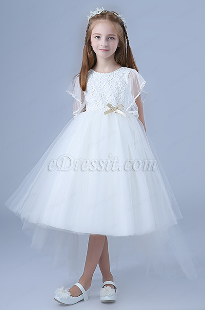 white tulle flower girl dress short