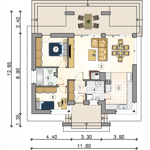 When it comes to home floor plans and designs, you must have more than one idea. A home may be filled with everything and you can use any material to build or to construct. For small families, a small bungalow house is almost ideal. Here are some of the house floor plan and layout designs we gathered for you for free. Advertisements      Single Story House Plan With A Usable Area Of 78 Square Meters         Specifications: Usable area 78 m2 Net cubature 506.20 m3 Height of the building 5.63m Building area 122,40 m2 Min. Parcel dimensions 19,60 × 20,65m Angle of inclination of the roof 25o  1st vestibule 4,15 m2 2.living room with dining area 32,50 m2 3.kitchen 12,35 m2 4.boiler room 4,40 m2 5th room 8.80 m2 6.bathroom 4,45 m2 7 peace 11,35 m2  Source: wybieramprojekt.pl Sponsored Links  Single Story House Plan With A Usable Area Of 72.90 Square Meters             Specifications: Pow. usable (m 2 ): 72.90 Pow. net (m 2 ): 82.80 Pow. residential (m 2 ): 72,90 Pow. Total (m 2 ): 103,80 Pow. development (m 2 ): 104.00 Cubature (m 3 ): 439.55 Inclination angle of the roof ( 0 ): 25.00 Building height (m): 5.63 Min. Parcel width (m): 19,30 Min. Parcel length (m): 17.88  1.living room : 4.05m2 2.living room with dining room: 31.00 m2 3.kitchen: 9.35 m2 4.boiler room: 3.80 m2 5.room: 8.80 m2 6.bathroom: 4.55 m2 7.room: 11.35 m2 Together: 72.9 m2  Source: dom.pl   Advertisement Single Story House Plan With A Usable Area Of 50 Square Meters             Specification: Bedroom: 2 Kitchen: 1 Bathroom: 1 Living room  Source:  pro-arte  RELATED POSTS: