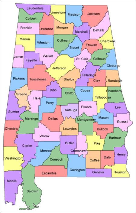 Alabama County Map Printable