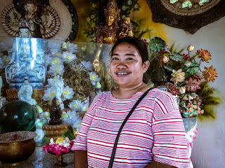 Woman Traveler Enjoy A Holiday In The Shrine Room Of Buddhist Monastery North Bali Indonesia