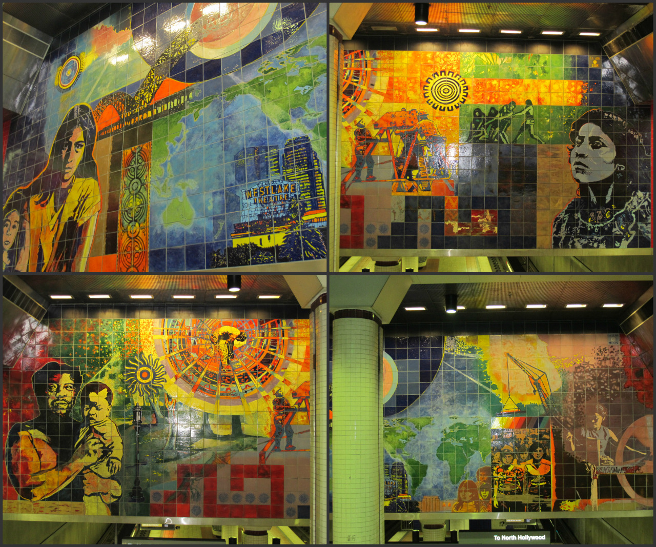 The Sun and The Moon tile murals at Wilshire Alvarado Los Angeles Metro