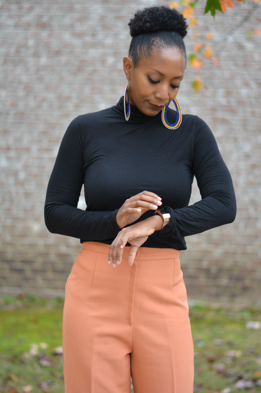 thrift style in vintage flare trousers altered to fit at the waist