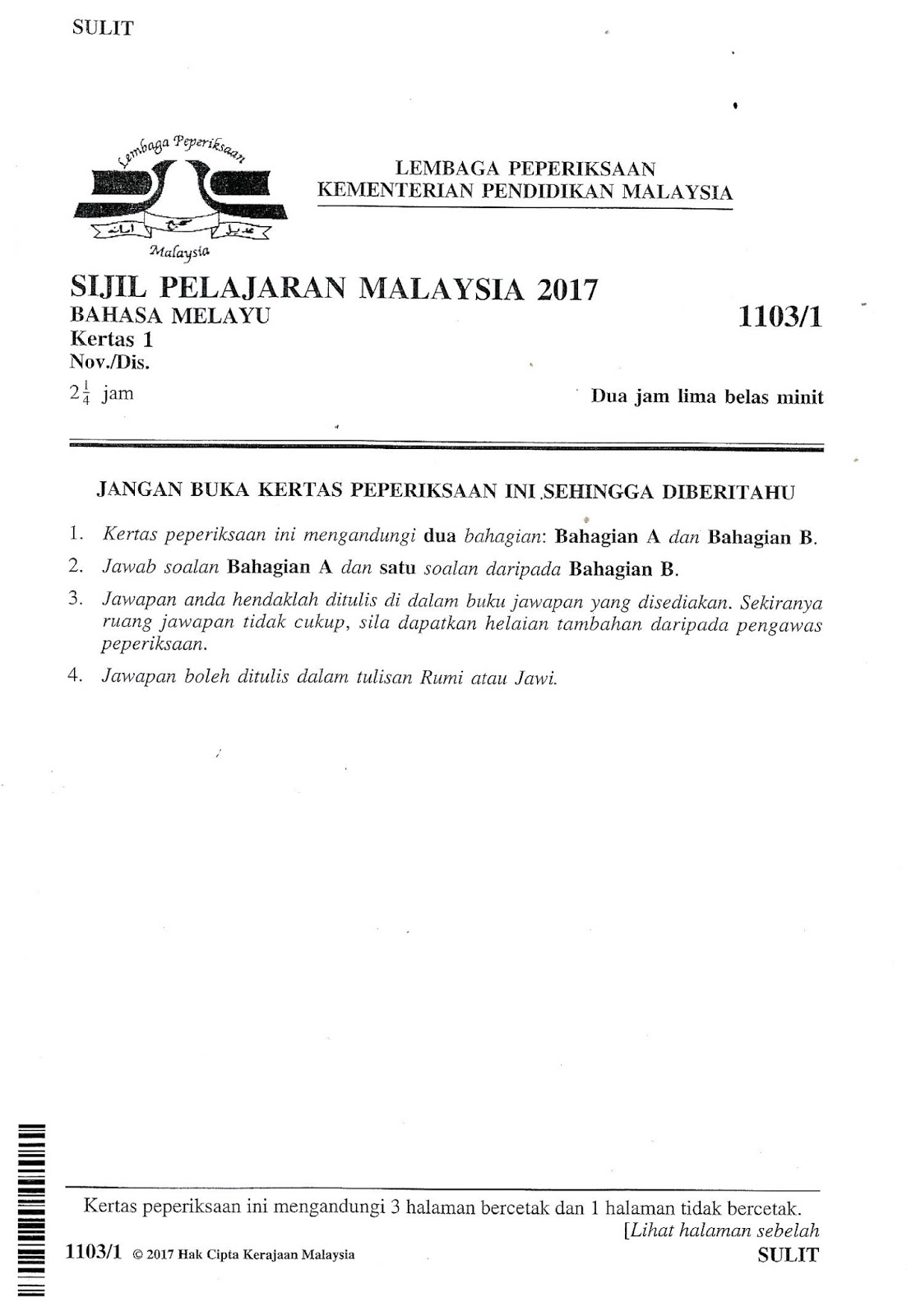 Laman Bahasa Melayu SPM: SOALAN KERTAS BAHASA MELAYU 