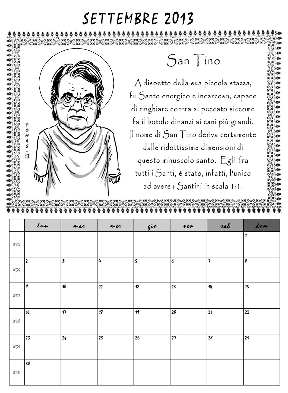 Tomas Calendario dei santi Settembre. Tomas Calendario dei santi Settembre.
