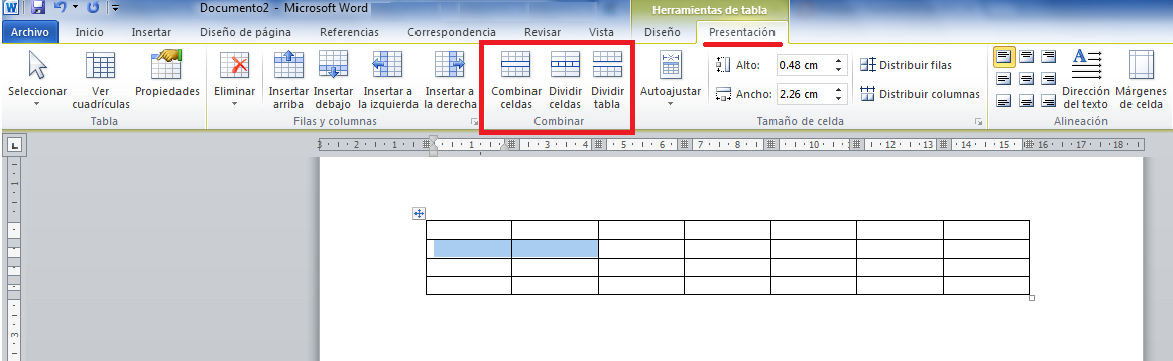 Combinar celdas en Word