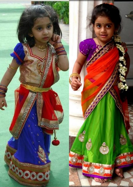 Adorable Baby in Half Sarees - Indian Dresses
