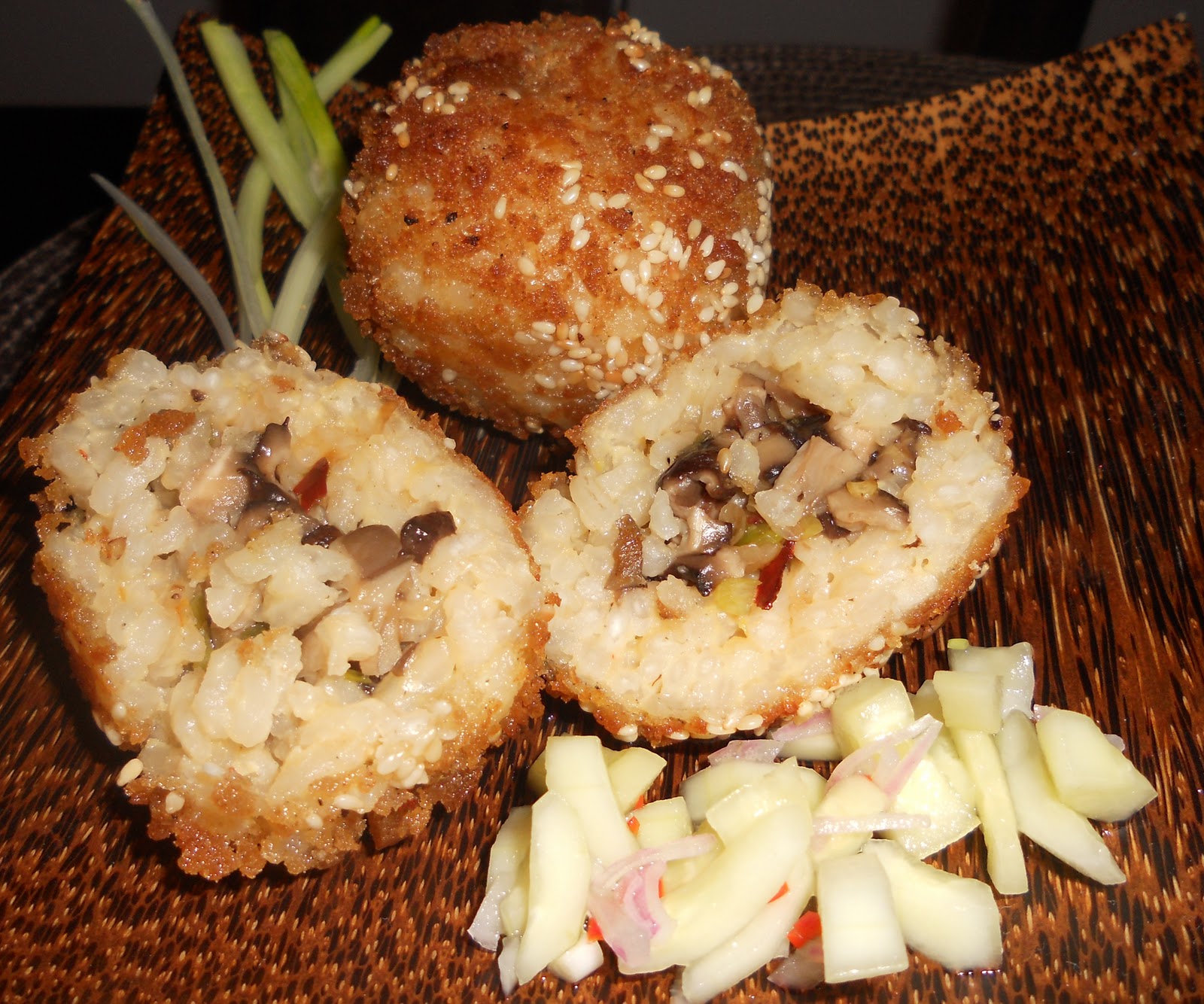 Mango Ginger Chinese Mushroom Risotto Balls with Cucumber Relish