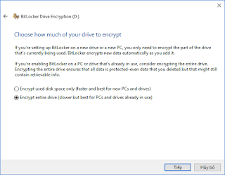 Sử dụng BitLocker trong Windows 10 mã hóa các phân vùng ổ đĩa và các thiết bị lưu trữ gắn ngoài
