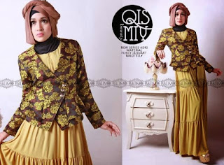 Model Long Dress Batik Kombinasi Blazer muslimah Model Long Dress Batik Kombinasi Blazer muslimah
