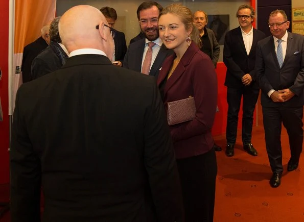 Prince Guillaume and Princess Stephanie attended the premiere of 1000 Joer Buerg Clierf's documentary film at Kinepolis. Prada