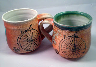 Handmade Old Style Bike Mugs by Lori Buff