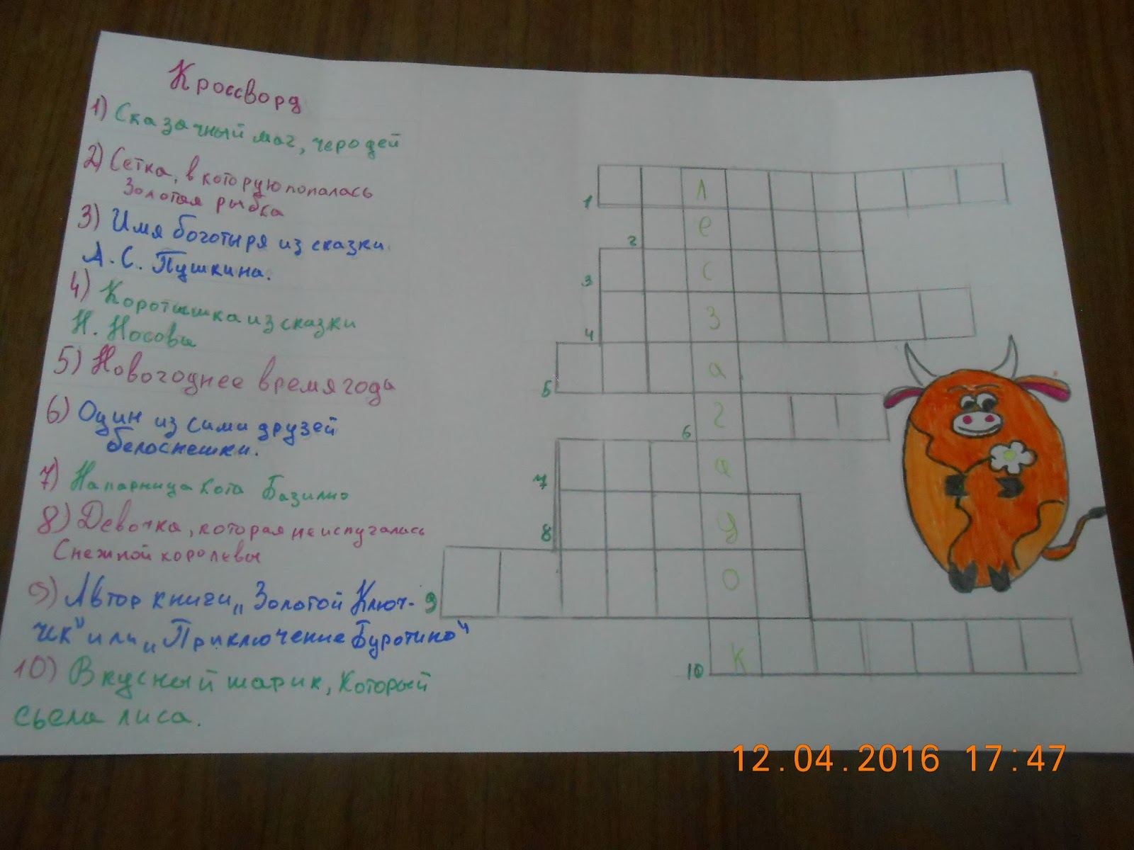 Кроссворд по сказке Буратино
