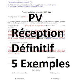 5 exemples de modèle de procès verbales (PV) de réception définitive et réception provisoire, en format word doc.