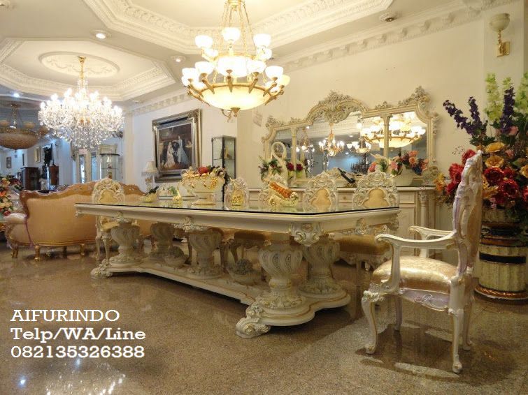 Luxury Clic Dining Table Set With 12 Chair White Color Luxury Clic Dining Table Set With 12 Chair White Color French Furniture Indonesia