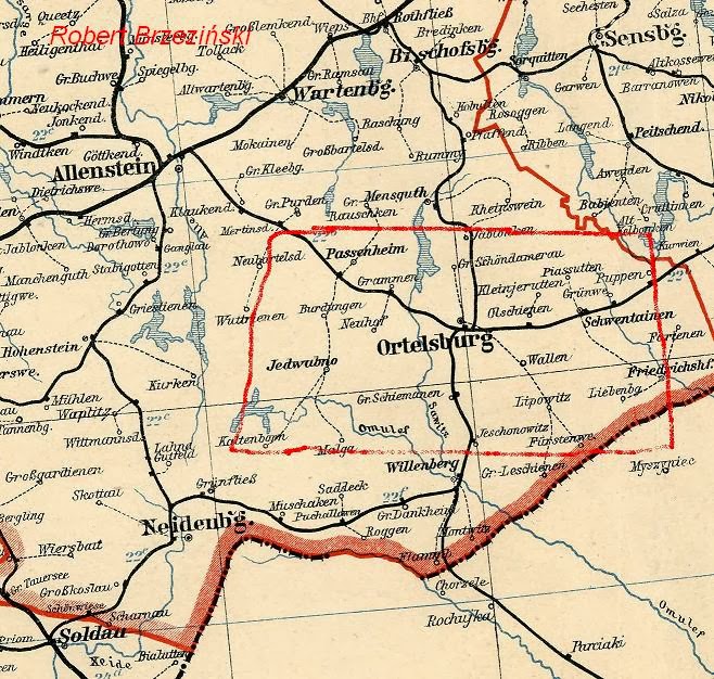 Ortelsburg/Szczytno - Szczycieńskie pamiątki: Eisenbahn Karte - Mapa
