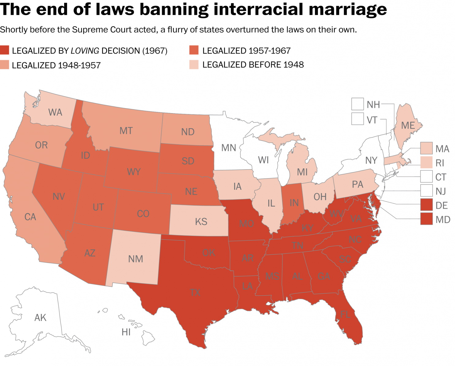 The end of laws banning interracial marriage Vivid Maps