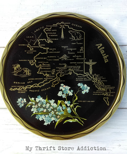 Vintage Alaska state souvenir serving tray-perfect for a gallery wall or retro bar cart available at thriftstoreaddiction.etsy.com vintage Alaska state souvenir tray