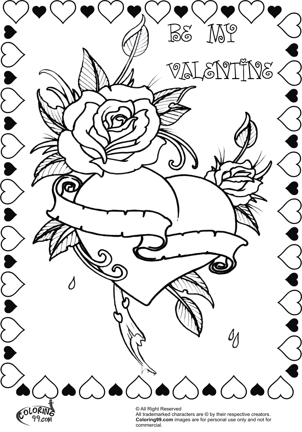 Rose Valentine Heart Coloring Pages Team colors