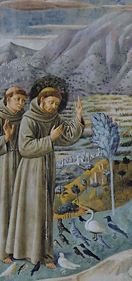 São Francisco pregando aos passarinhos. Benozzo Gozzoli (1421 - 1497), Montefalco. São Francisco pregando aos passarinhos. Benozzo Gozzoli (1421 - 1497), Montefalco.