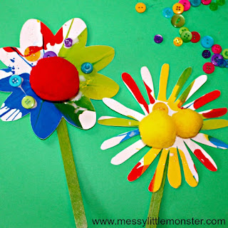 rainbow spin art flowers with popsicle sticks