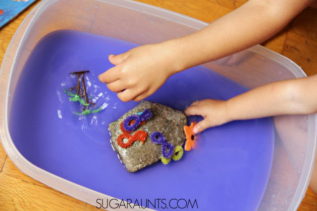 The Deep Blue Sea book sensory bin idea