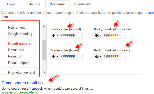 Customization of CSE via change of color values.