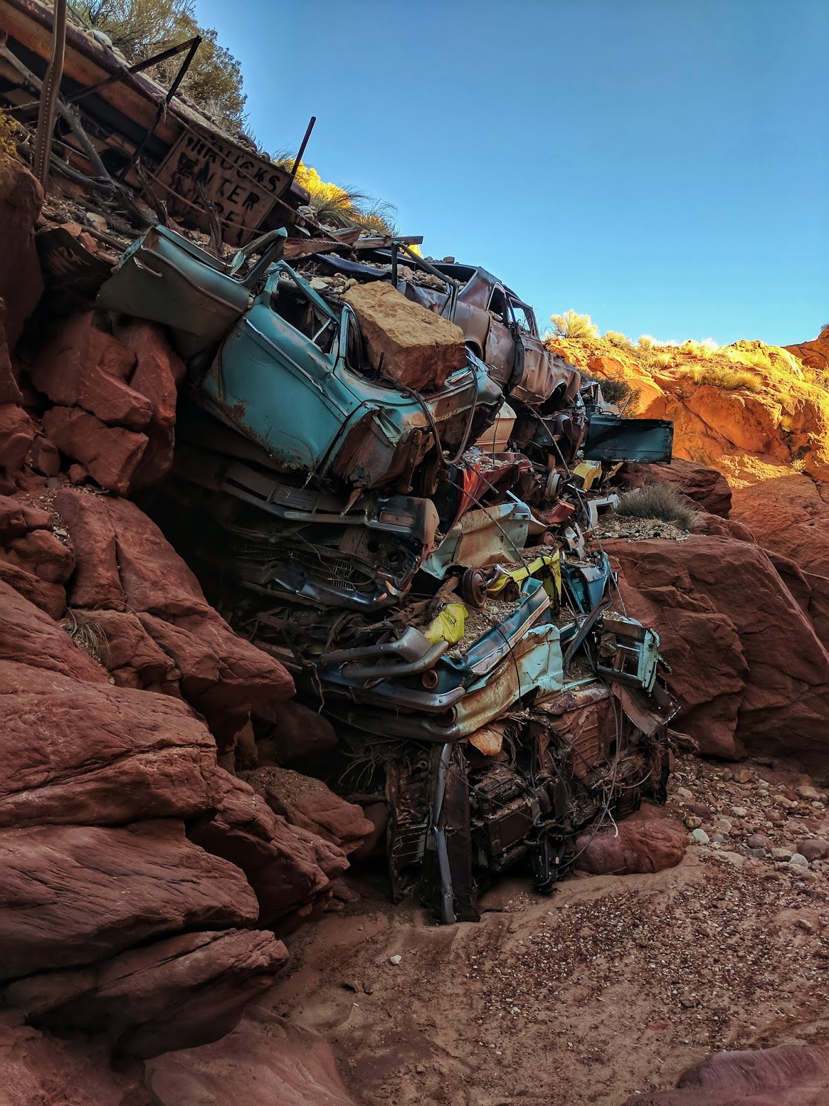 Catstair Canyon Paria Utah Stacked Cars to Make Freeway in 360 Degrees