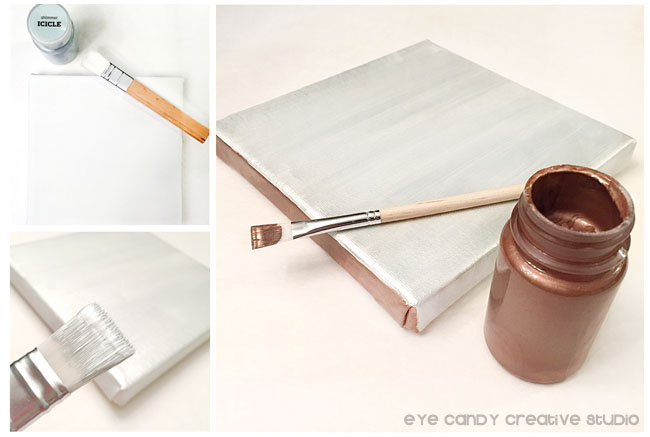painting canvas, coffee bean art, paintbrush, iced blue, copper