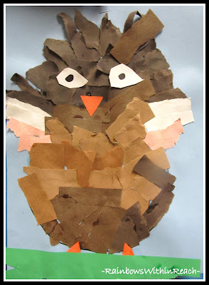 photo of: Torn Paper Owl Project in Kindergarten via RainbowsWithinReach