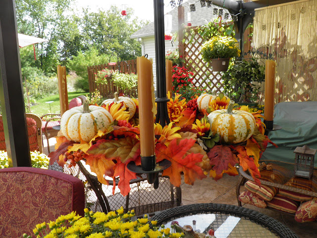 Fall chandelier wreath, fall patio