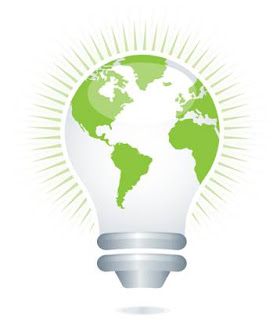 Icon: Green Earth map in light bulb, Earth Hour, environmental conservation,