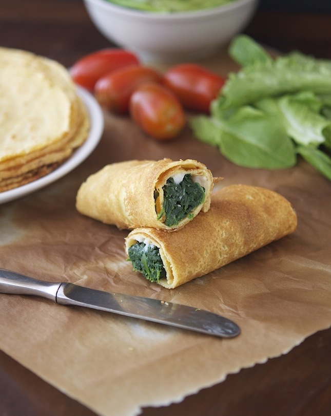 Socca Wraps with Spinach and Stracchino Cheese 