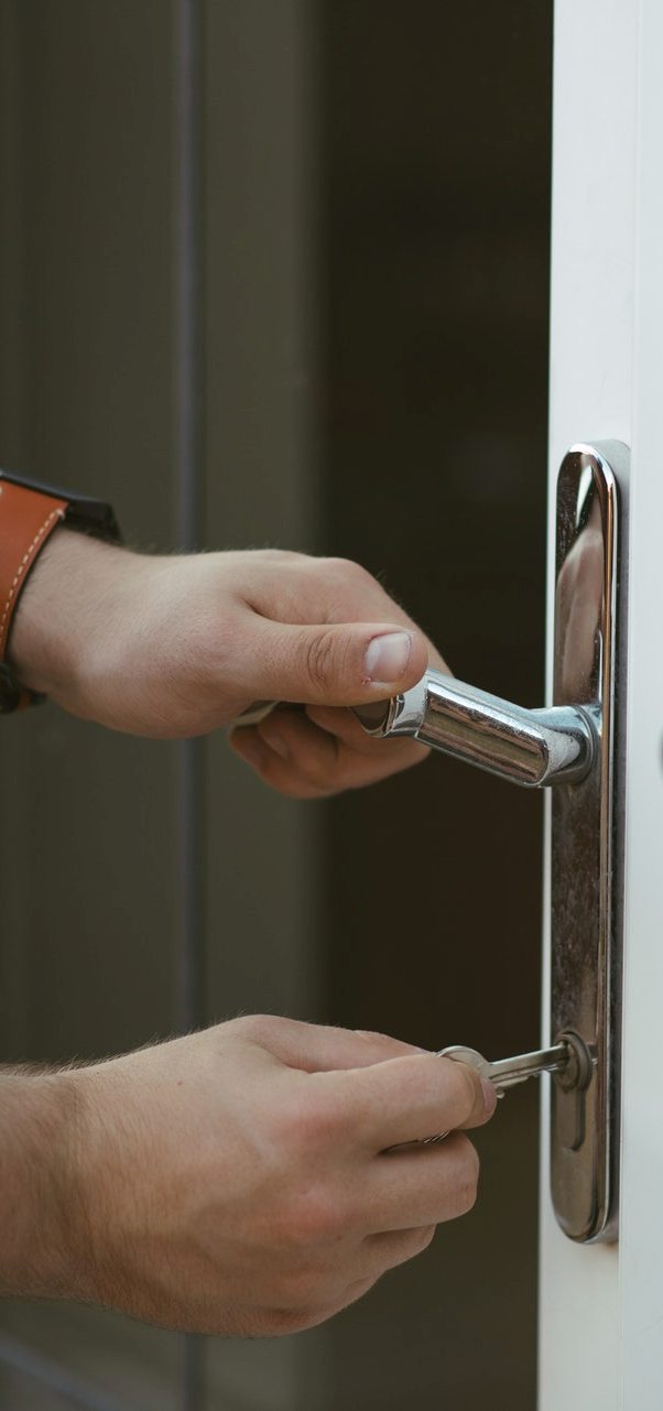 Locking the door lock. Locking the door lock.