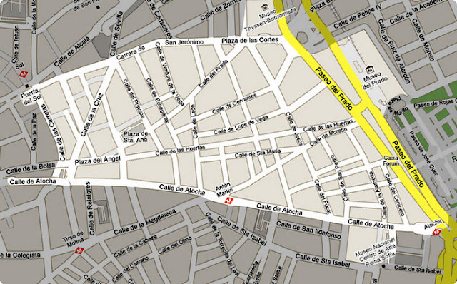 Mapa do Barrio de las Letras, Madri