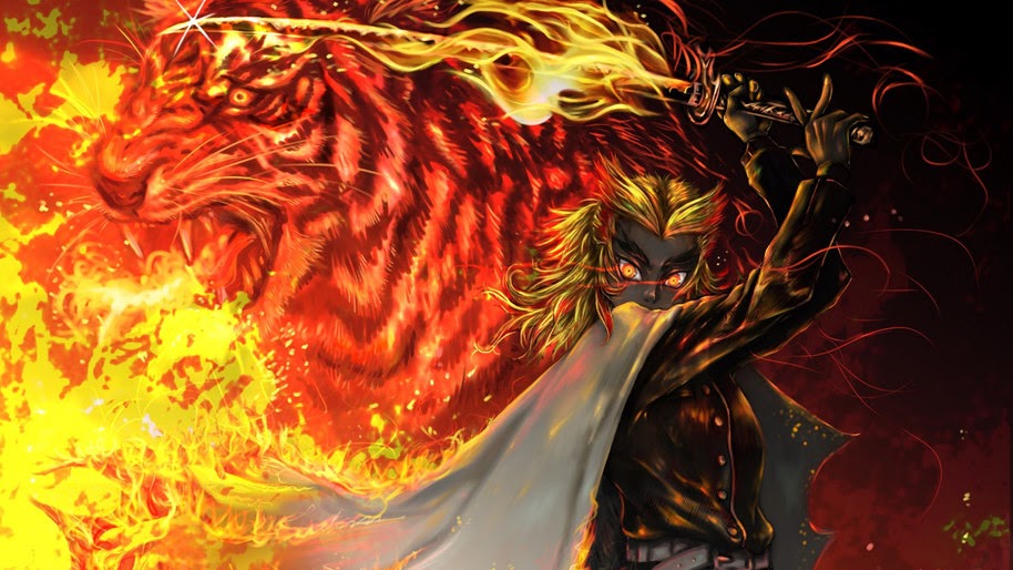 Demon Slayer Kimetsu No Yaiba Rengoku Dowload Anime Wallpaper Hd - demon slayer kyojuro rengoku top flame pillar roblox