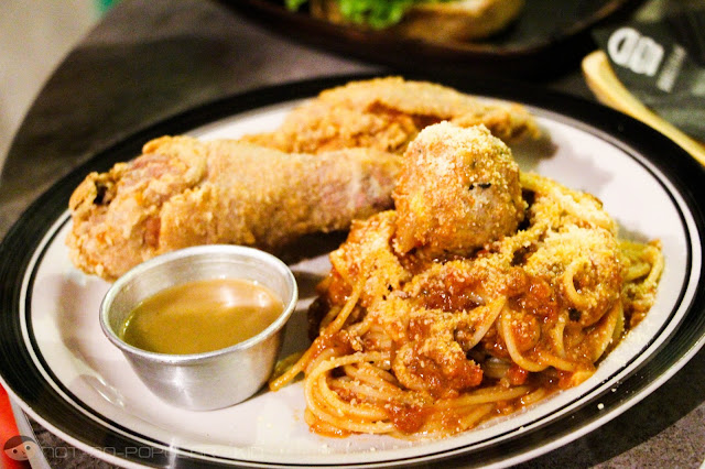 Happy Fried Chicken and Zesty Spaghetti and Meatballs of Burger Bar
