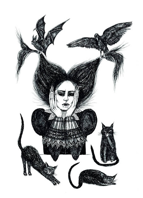 dark art, vampire, black cats, bat, raven