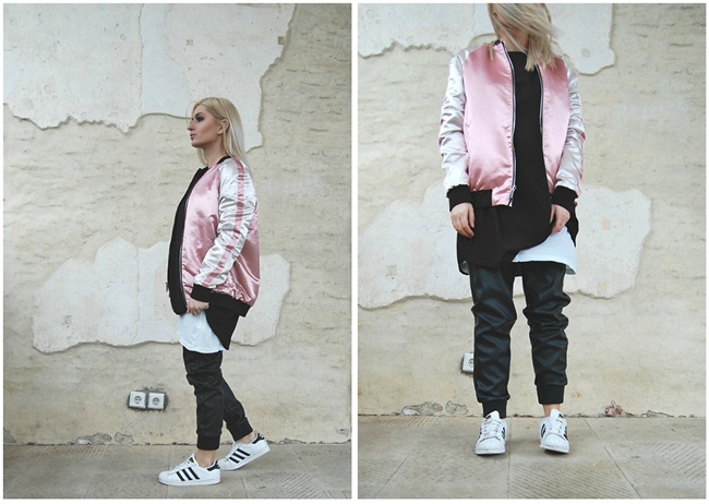http://lookbook.nu/laoradjofficial Stradivarius 2016 Spring Pink Embroided Sukajan Bomber Jacket