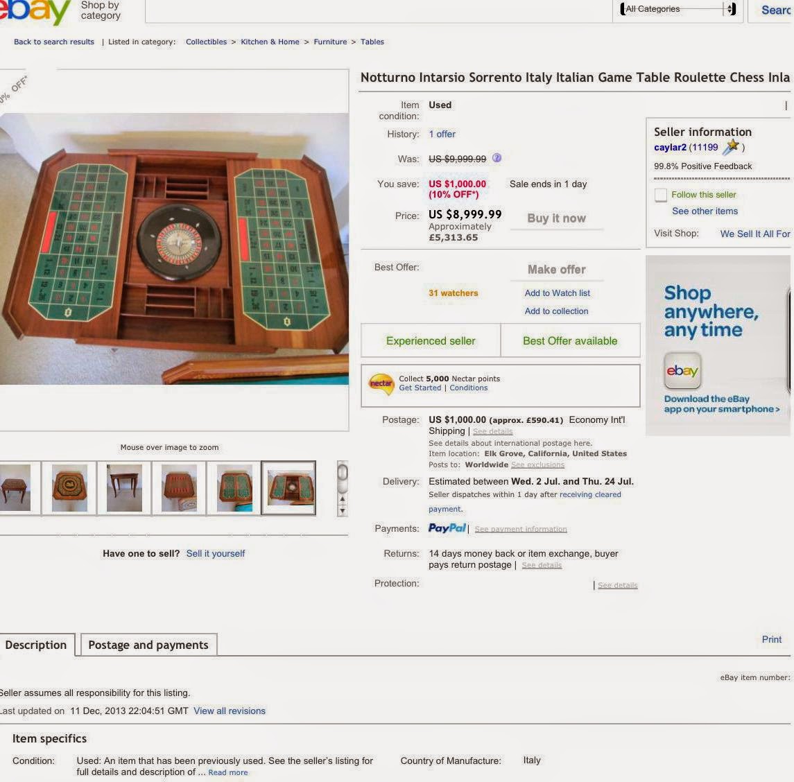 Old Vintage Gallery: Antique Roulette Games Table - Made in Italy