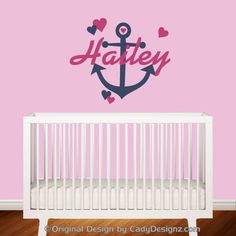 baby girl nautical nursery 1per23 Navy Anchor Wall Decals 2per23 projectnurserydotcom modeled and designed light pink wall anchor pattern