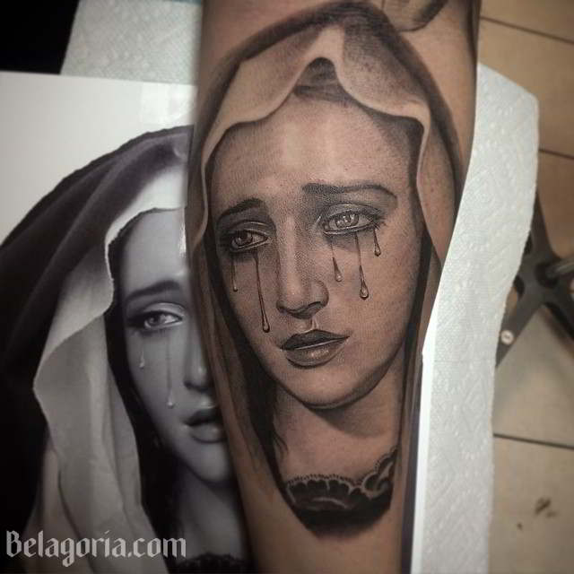 Tatuaje De La Virgen Maria Llorando 