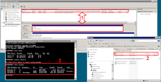 Microsoft Windows: Después de extender un volumen NTFS el disco muestra la capacidad anterior.