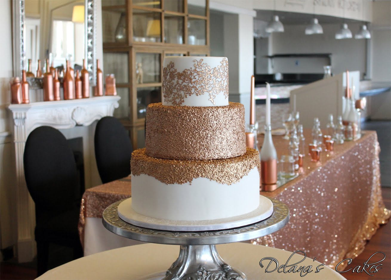 Rose Gold Sequence Wedding Cake.